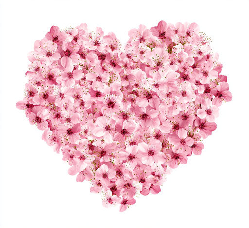 Pink heart of cherry blossoms on white background