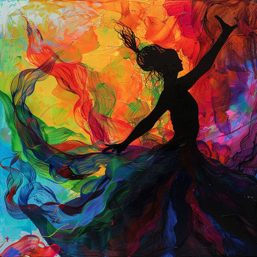 Artistic silhouette of a dancer with vibrant abstract colors