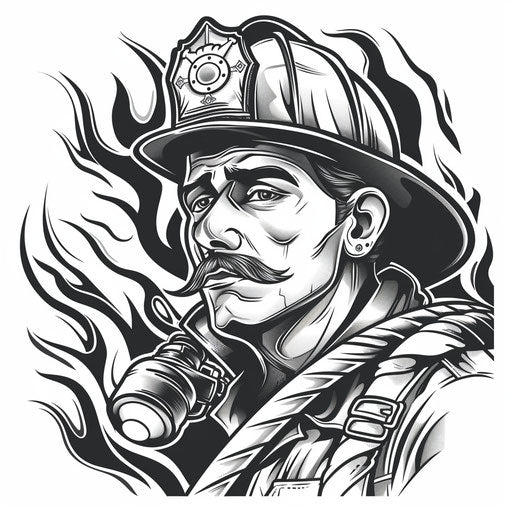 Firefighter with vintage fire hose in elegant clipart style