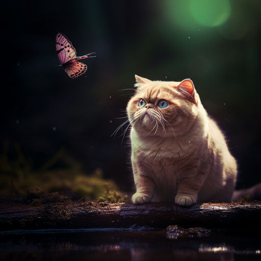 Exotic shorthair cat gazing at an insect