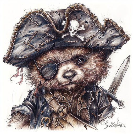 Teddy bear pirate tattoo design with hat and eye patch