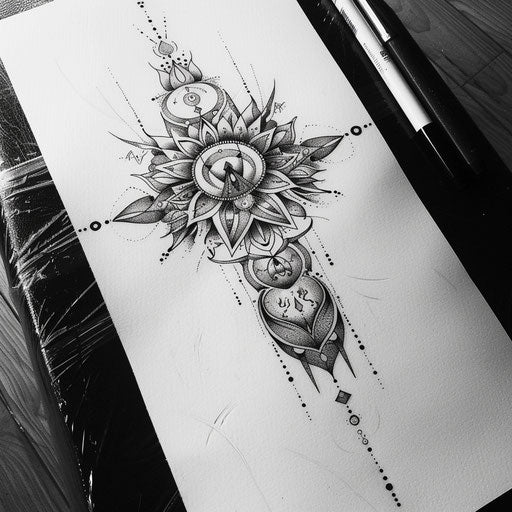 Tribal galaxy tattoo design on white canvas