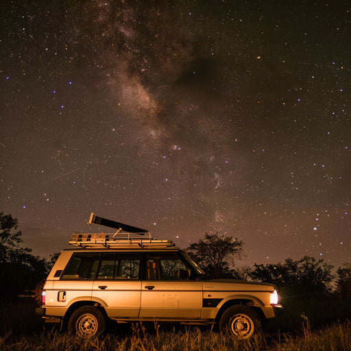 Mobile astronomy lab under a starry sky