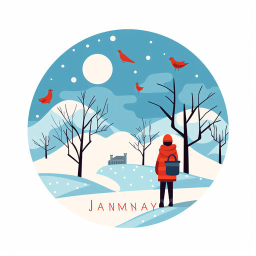 January illustration in the minimalist style, on a white background
