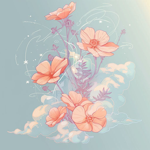 March birth flowers floating amongst wispy clouds