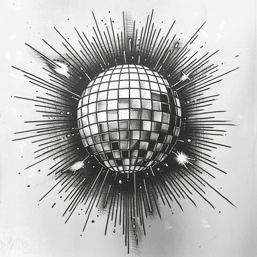 Monochrome disco ball tattoo sketch