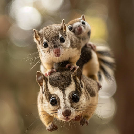 Sugar glider racing on the back of a squirrel in an epic challenge