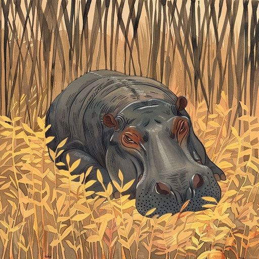 Peaceful hippo in the reeds