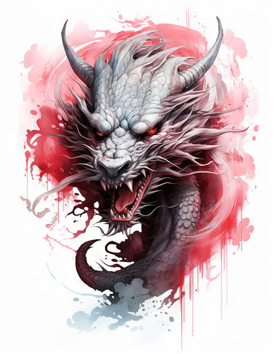 Japanese dragon on white, multilayered realism