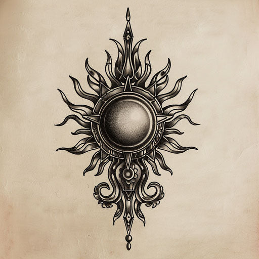 Black pearl in tribal sun motif