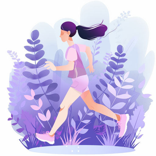 Flat background in soft lavender, jogging clipart with a photo realistic touch, highlighted by a shimmering gloss and precise details