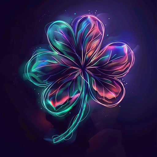 Flat tattoo sketch of a 4 leaf clover with neon outlines