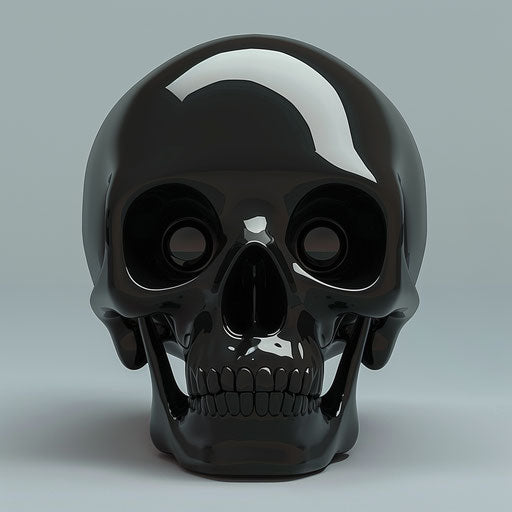 Black skull head with two open eyes