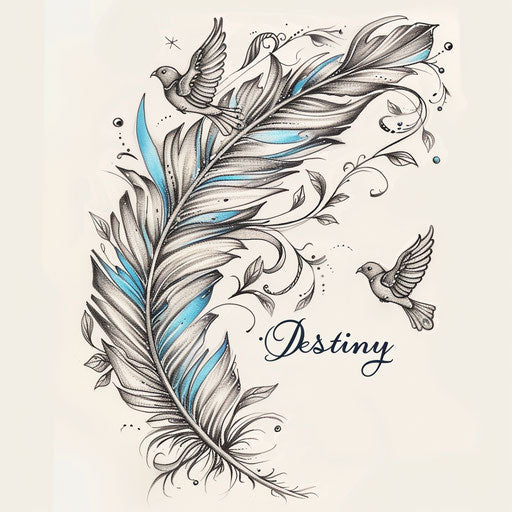 Feather transforming into birds with 'Destiny' writing