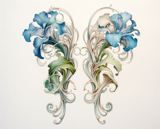 Blue flowers inked in Art Nouveau style