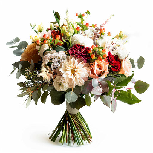 Realistic bouquet clipart on white background, dynamic lighting