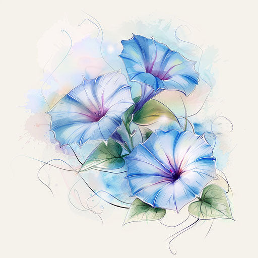Artistic tattoo sketch of morning glory blooms