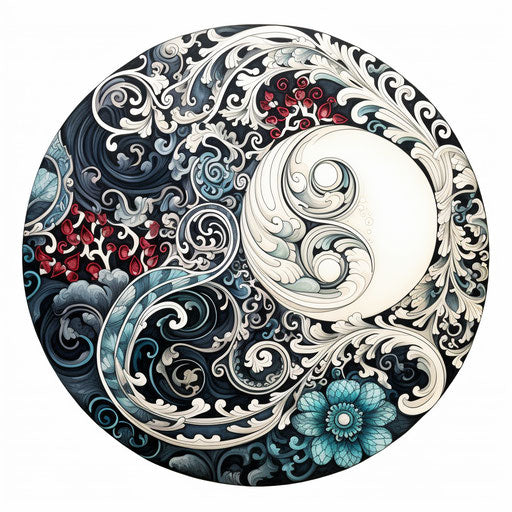 Ornate yin sign, matte drawing, balanced symmetry