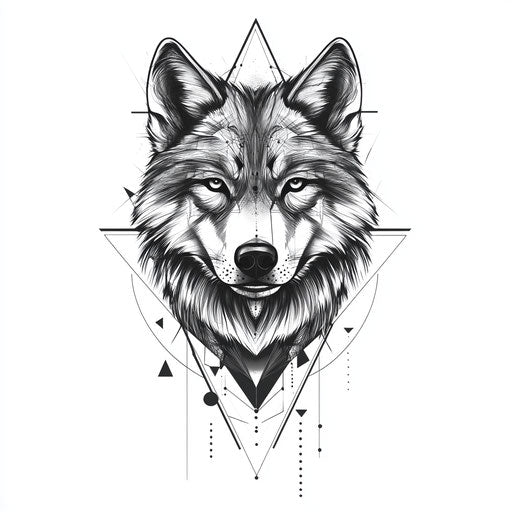 Flat style wolf tattoo for men, abstract geometric head