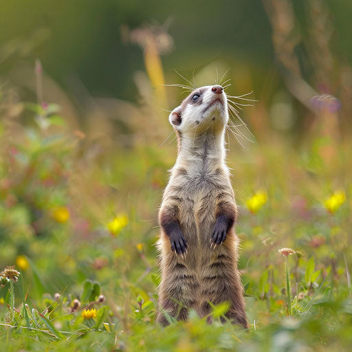 A ferret standing in a meadow in the style of Paul Souders
