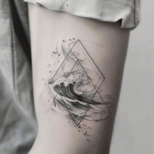 Stormy sea in geometric tattoo