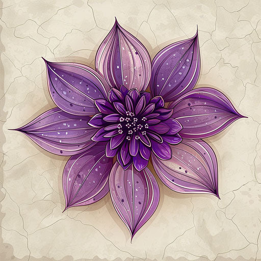 Realistic purple flower on flat beige background
