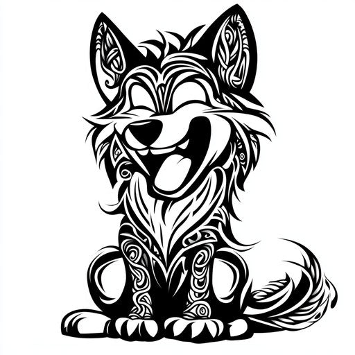 Tribal wolf tattoo inspired by Humberto Ramos with playful wolf