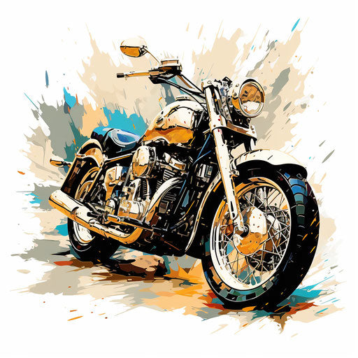 Motorcycle clipart in the style of Impressionistic Art, on white background