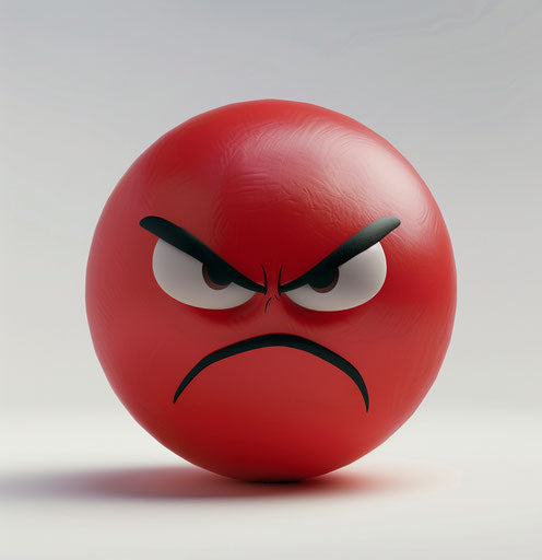 Red angry emoticon on white background