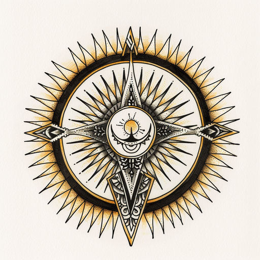 Alpha and Omega symbols in a circular tattoo design
