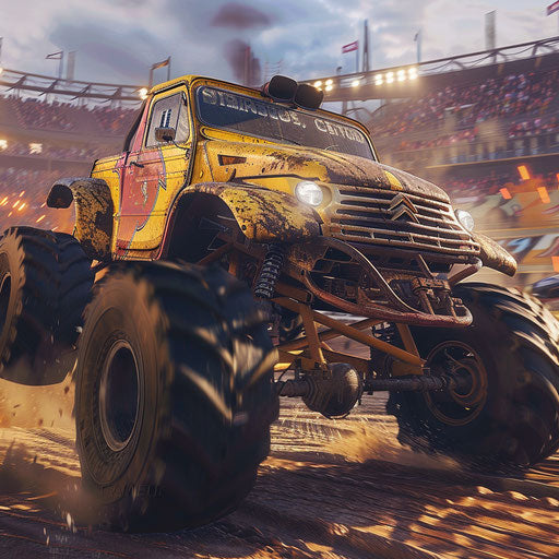 The Citroen DS 20 monster truck crushing cars in an arena