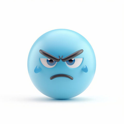 Sad blue sphere emoticon on white background