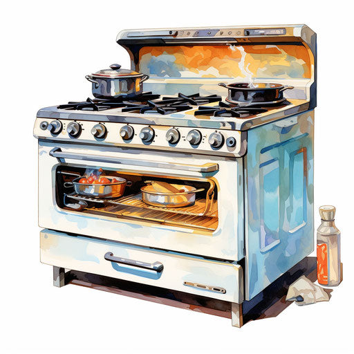 Stove in Oil painting style on white background