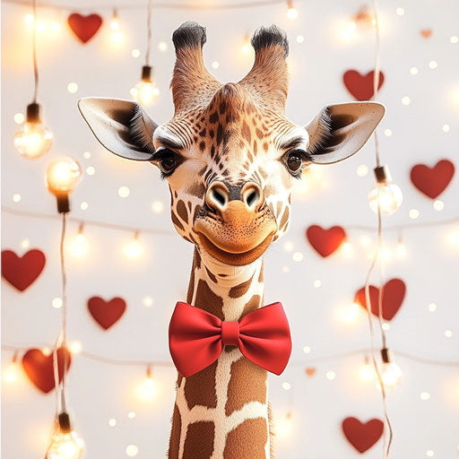 Valentine-themed giraffe with bow tie