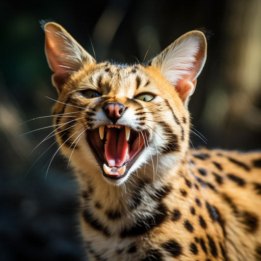 A meowing serval cat