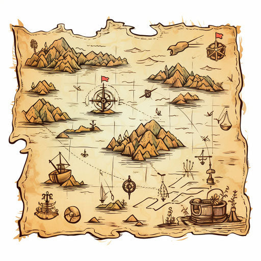 Minimalist treasure map on white background