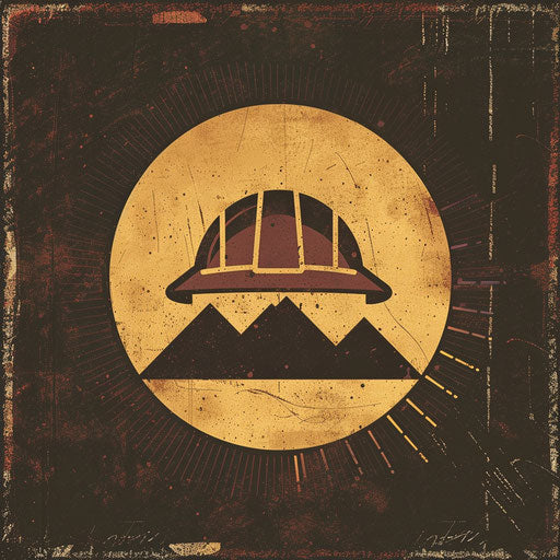 Vintage construction logo with distressed texture and earthy tones