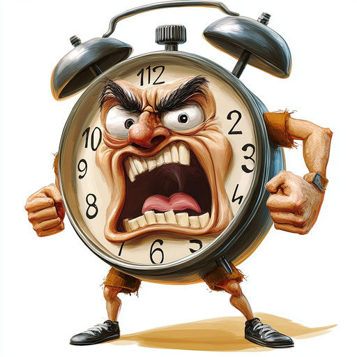 Humorous caricature of a timer with human characteristics