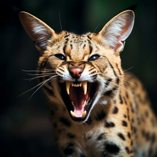 A serval cat meowing
