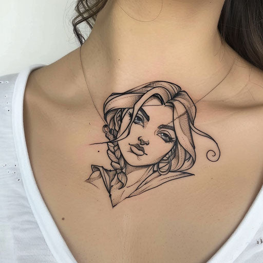 Energetic collarbone tattoo with comic book heroines