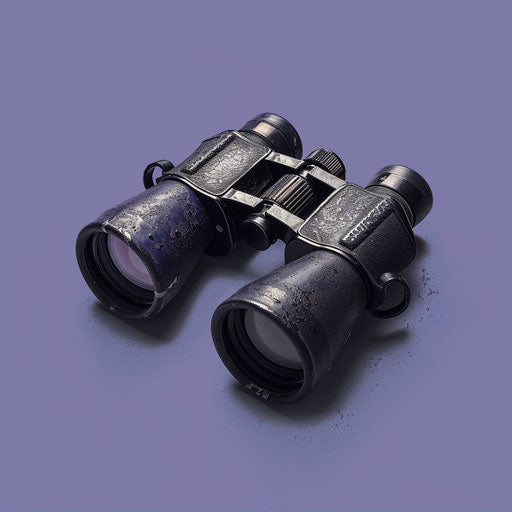 Photo realistic binoculars clipart on flat indigo background