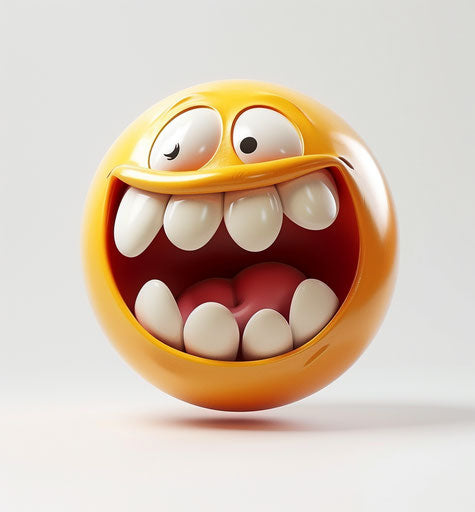 Smiling emoticion on white background, in the style of fantastic grotesque