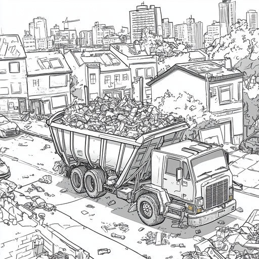 Garbage truck collecting waste in a busy city