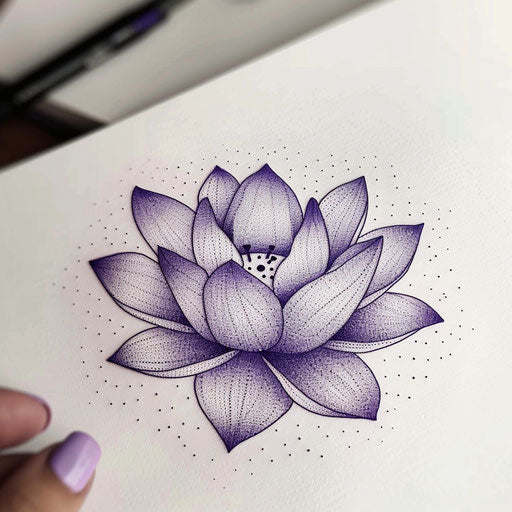 Dotwork style illustration of crown chakra tattoo, white background