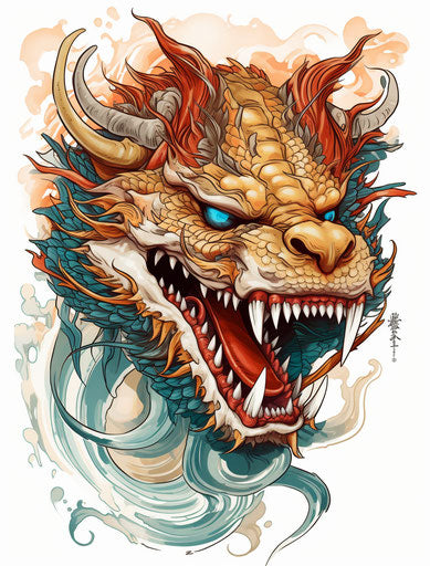 Red dragon on white, asian style, yellow and dark red