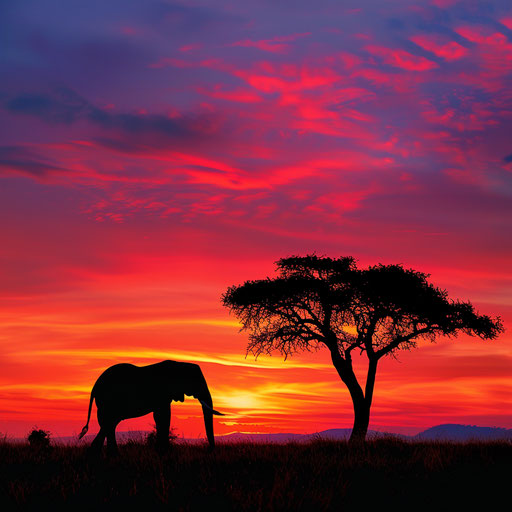Majestic elephant on the African savannah at sunset