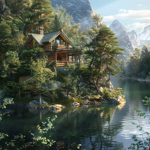 Small mountain lodge on a lake