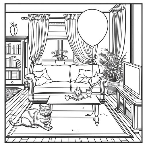 Cat playing with a balloon in the living room