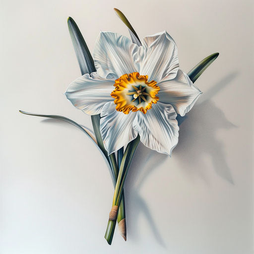 Realistic narcissus flower tattoo on plain white backdrop