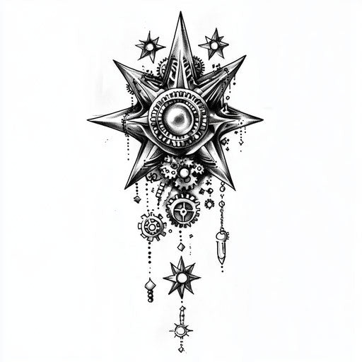 Steampunk star tattoo on hand, beautiful flat clipart style